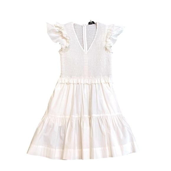Sea NY white flutter sleeve cotton mini dress tiered skirt smocked bodice sz 4 - Picture 3 of 12